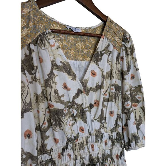 Current Air Floral Patchwork Linen Maxi Dress Medium Prairie Peasant Cottagecore - Picture 3 of 9